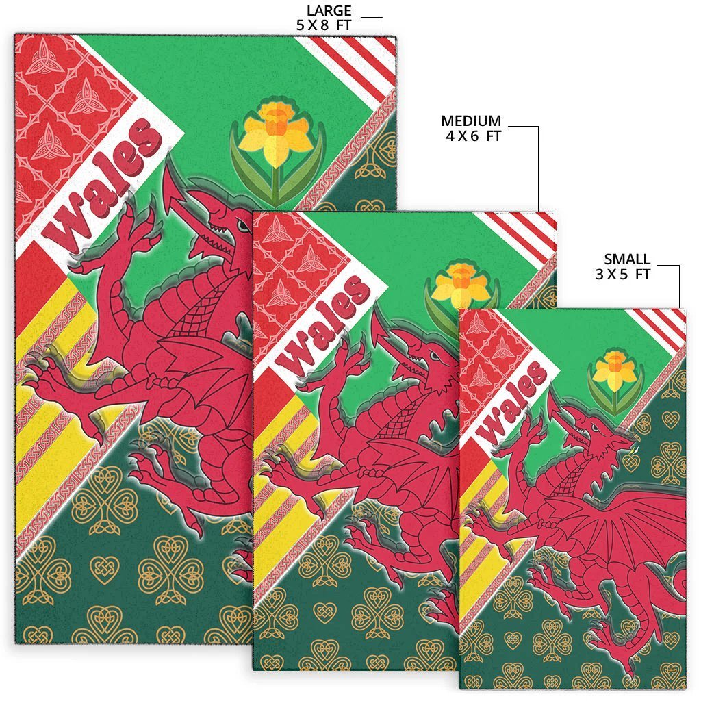 Celtic Wales Area Rug - Cymru Dragon and Daffodils - Vibe Hoodie Shop