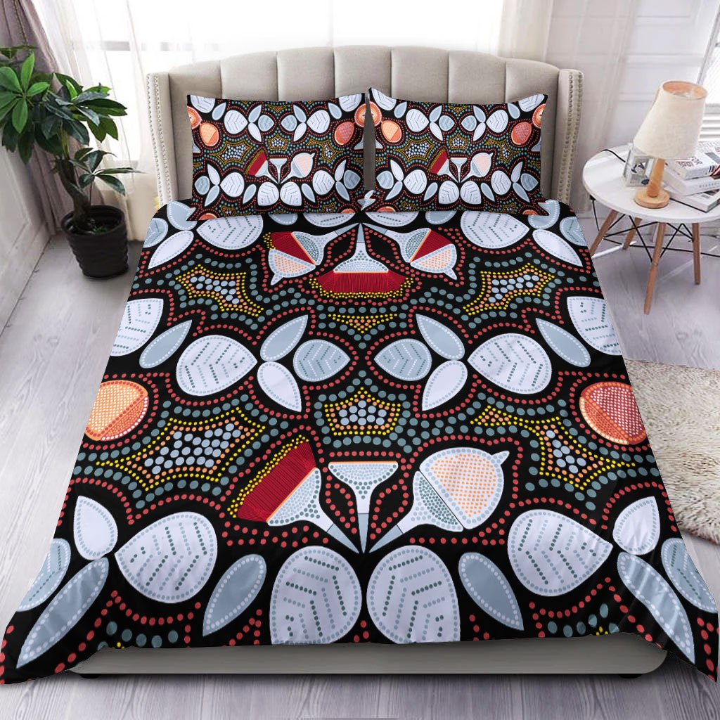 Aboriginal Bedding Set - Aboriginal Eucalyptus Seamless Pattern - Vibe Hoodie Shop