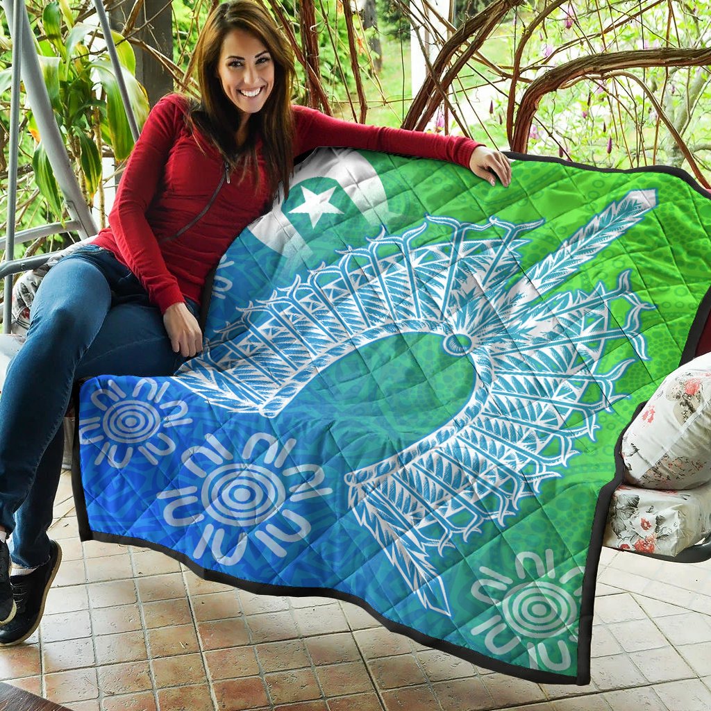 Torres Strait Islanders Premium Quilt - Dhari Mask Ocean Style - Vibe Hoodie Shop