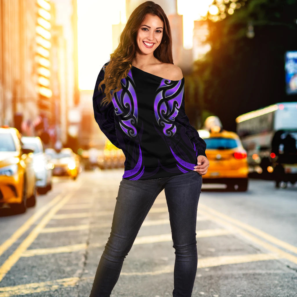 New Zealand Maori Off Shoulder Sweater Simple Love Purple - Vibe Hoodie Shop