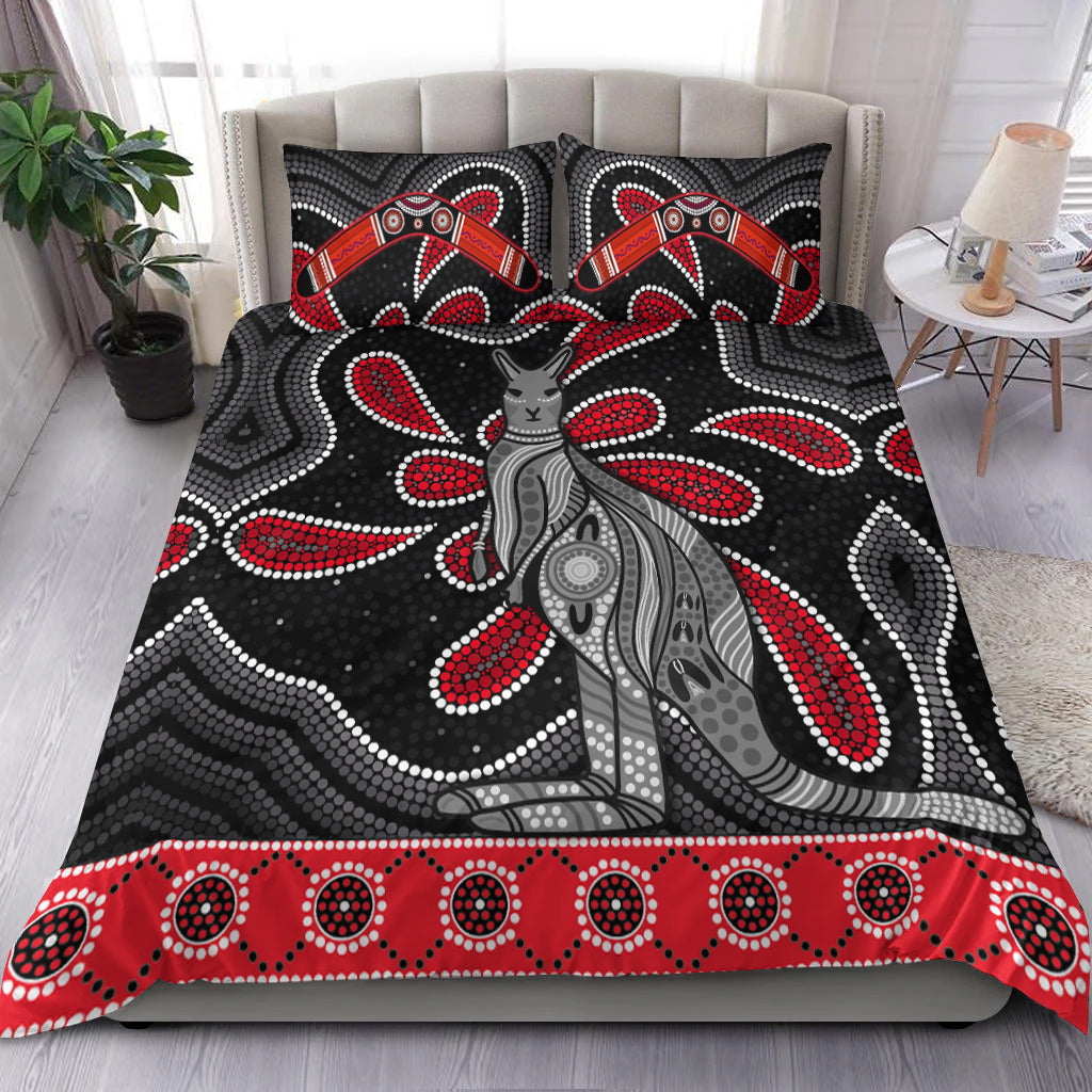 Aboriginal Boomerang Bedding Set Kangaroo Australia Red - Vibe Hoodie Shop