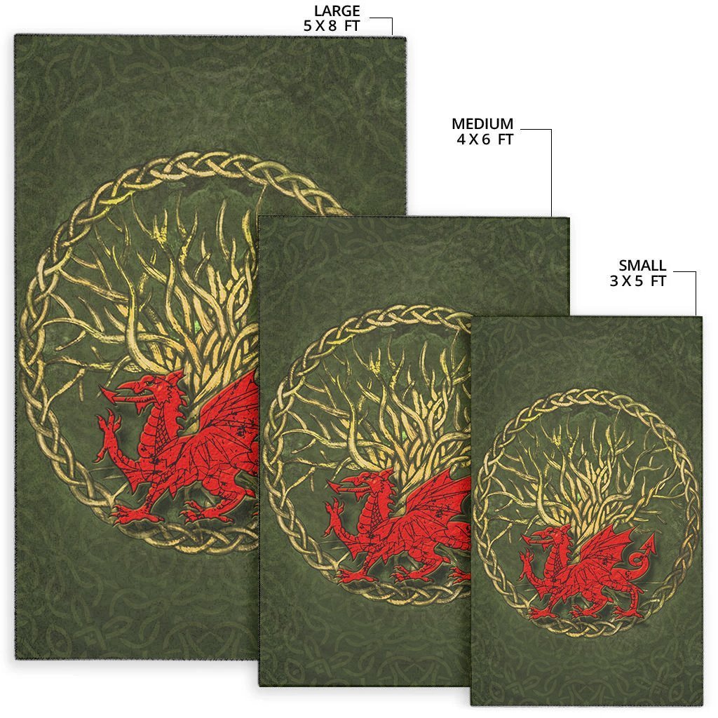 Wales Celtic Area Rug - Welsh Dragon With Celtic Tree - Vibe Hoodie Shop