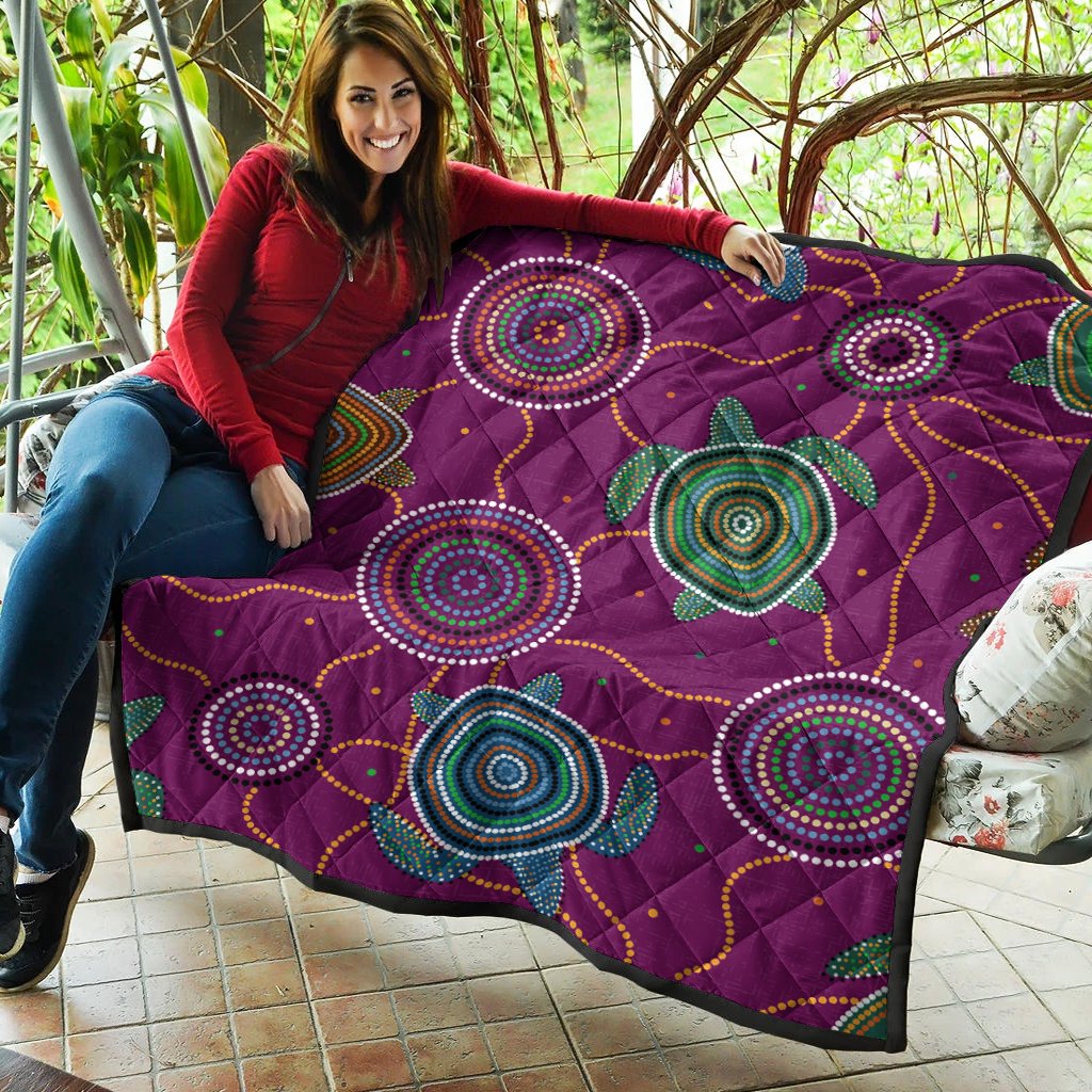 Premium Quilts - Aboriginal Turtle Purple Australia Dot Patterns - Vibe Hoodie Shop