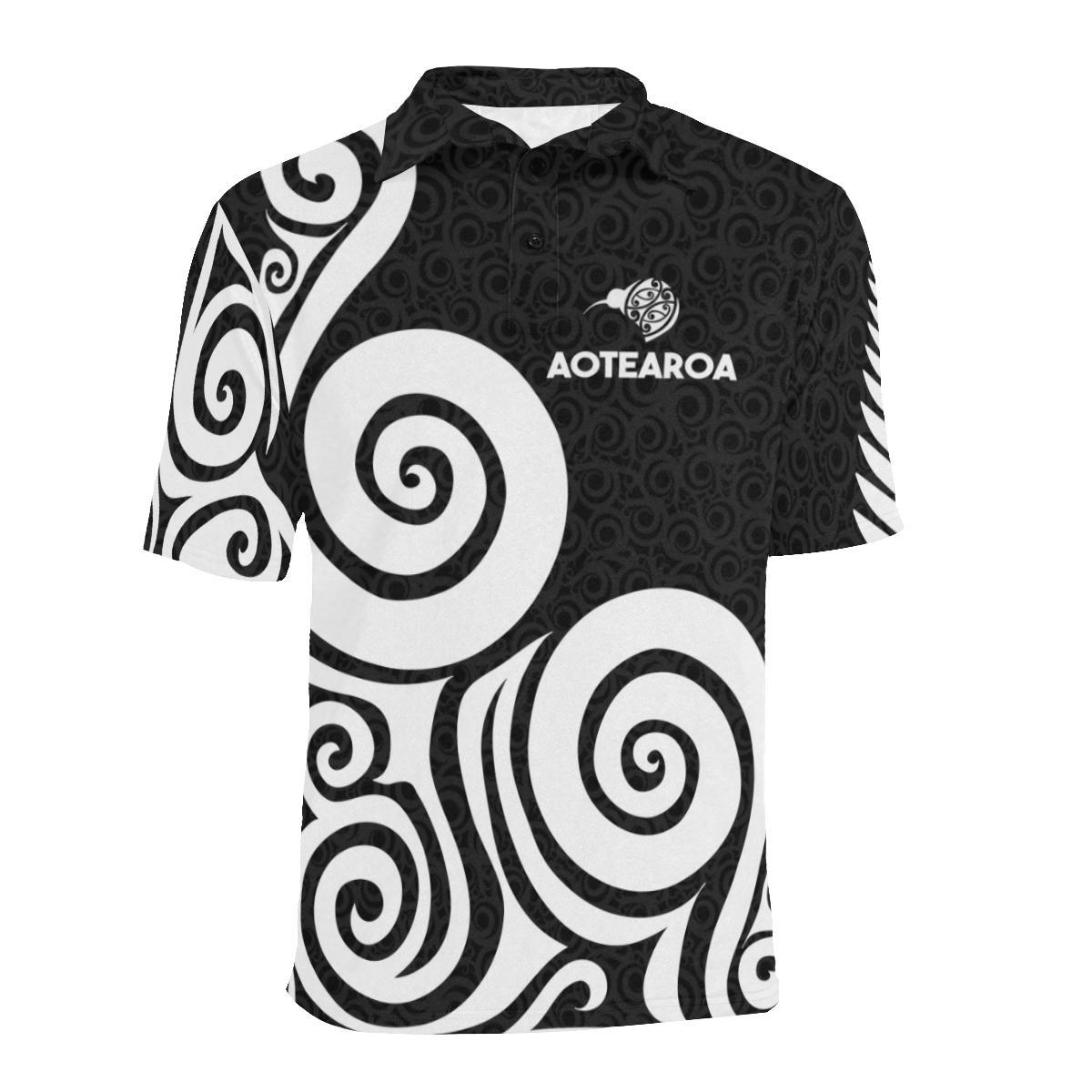 Aotearoa Polo T shirt Koru Kiwi Bird - Silver Fern - Vibe Hoodie Shop