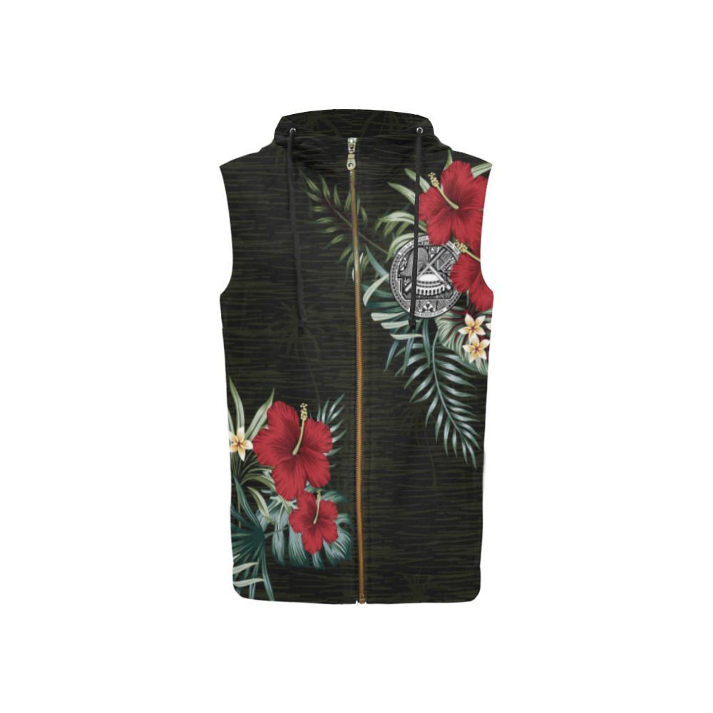 American Samoa Hibiscus Zipper Sleeveless Hoodie - Vibe Hoodie Shop