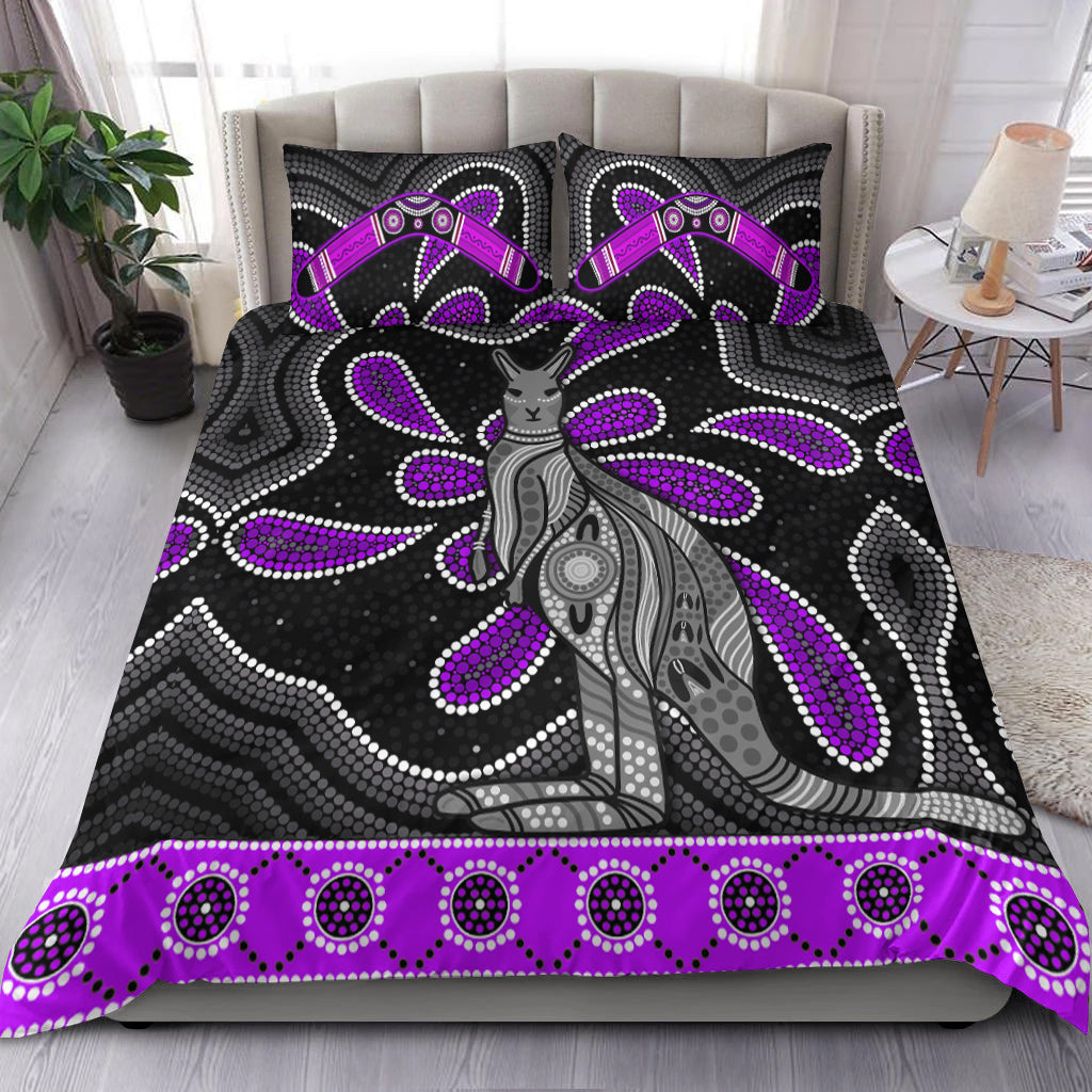 Aboriginal Boomerang Bedding Set Kangaroo Australia Purple - Vibe Hoodie Shop