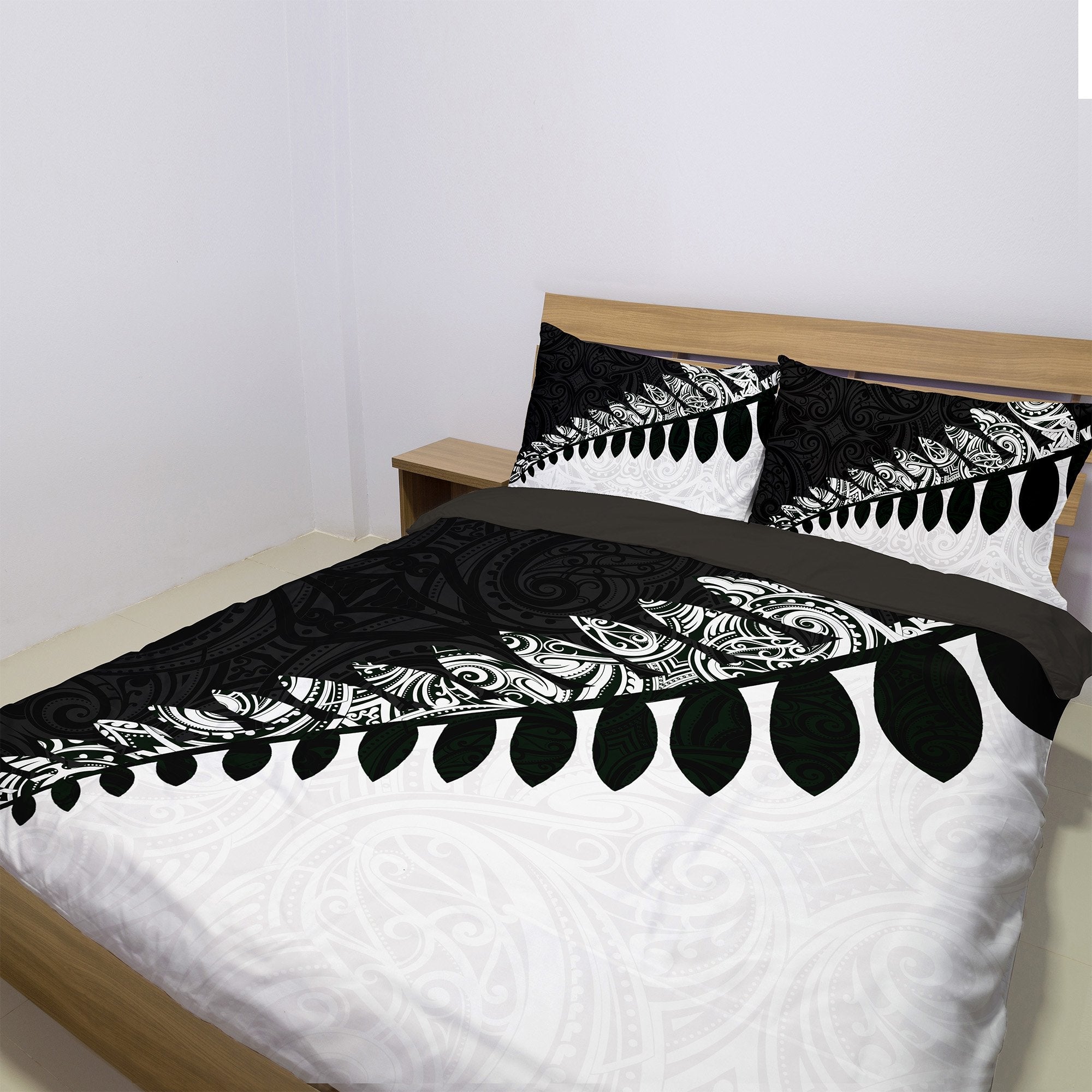 New Zealand Silver Fern Bedding Set Black White - Vibe Hoodie Shop
