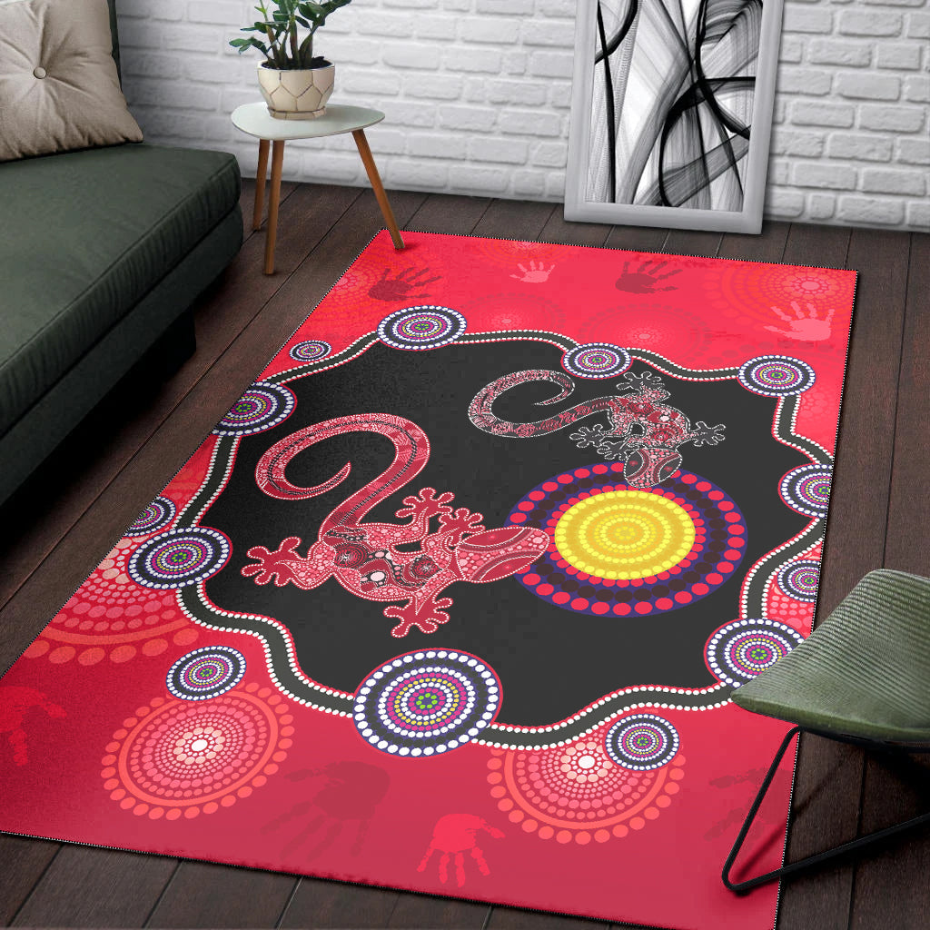 Aboriginal Lizard Area Rug Attracted Australia Version Red - Vibe Hoodie Shop