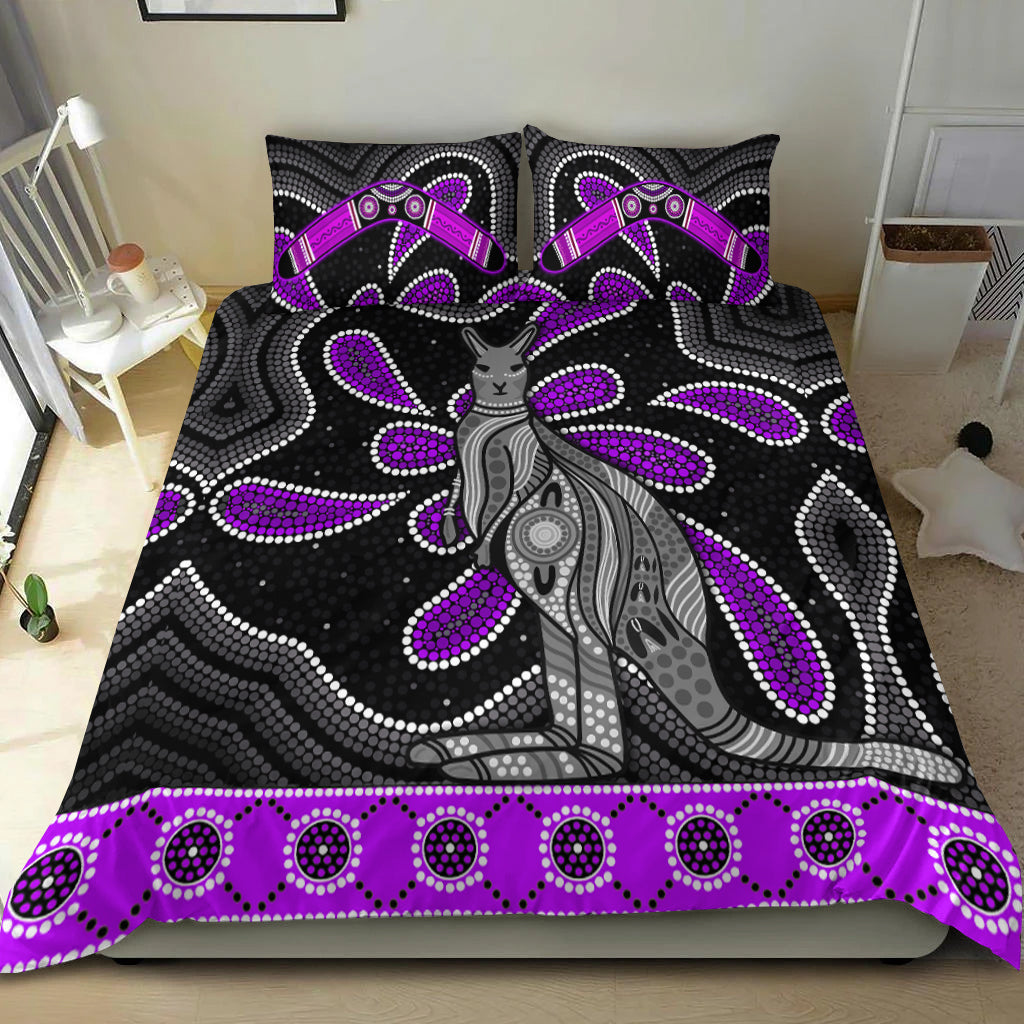 Aboriginal Boomerang Bedding Set Kangaroo Australia Purple - Vibe Hoodie Shop