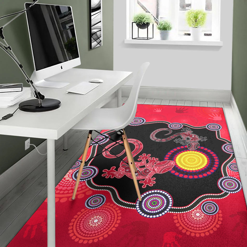 Aboriginal Lizard Area Rug Attracted Australia Version Red - Vibe Hoodie Shop