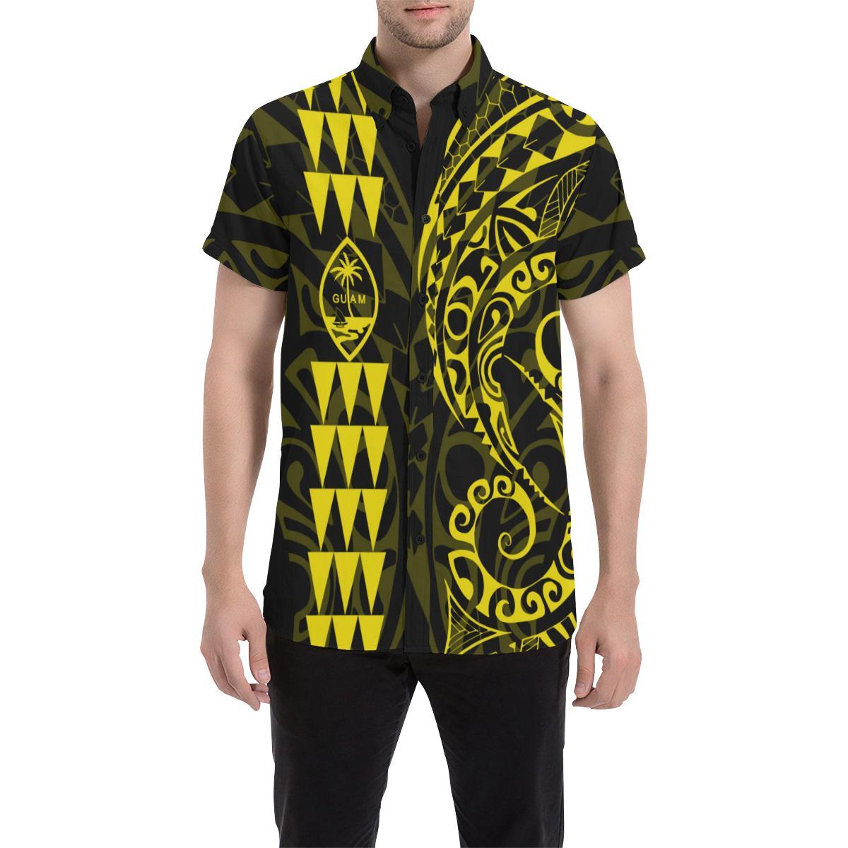 Guam Polynesian Short Sleeve Shirt Yellow - Vibe Hoodie Shop