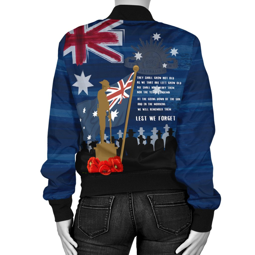 ANZAC Women's Bomber Jacket - Always Remember Australian ANZAC Day - Vibe Hoodie Shop