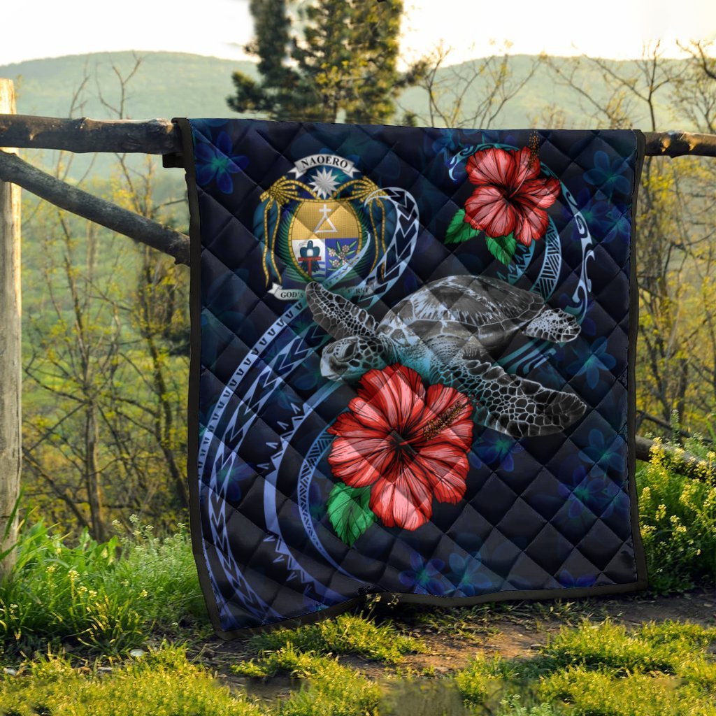 Nauru Polynesian Premium Quilt - Blue Turtle Hibiscus - Vibe Hoodie Shop