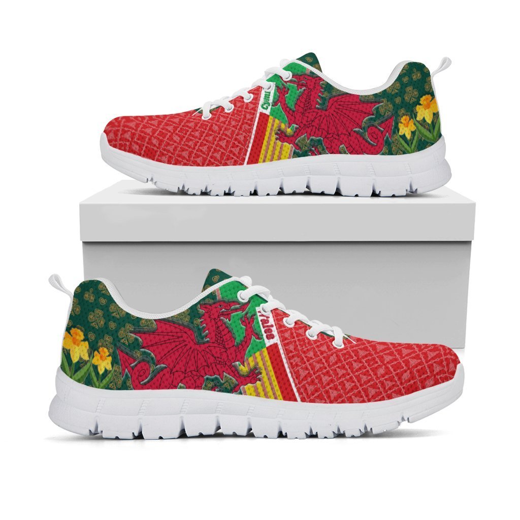 Celtic Wales Sneakers - Cymru Dragon and Daffodils - Vibe Hoodie Shop