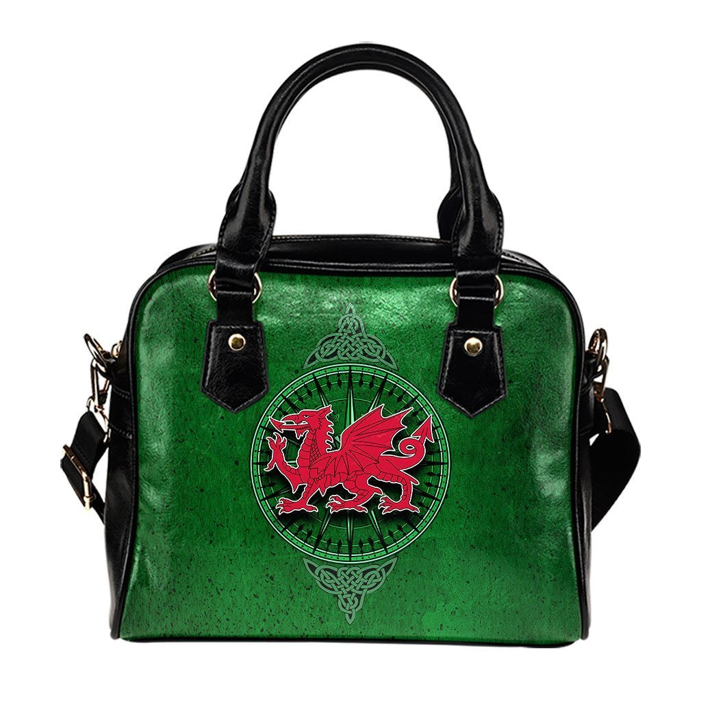 Wales Celtic Shoulder Handbag - Celtic Compass With Welsh Dragon - Vibe Hoodie Shop