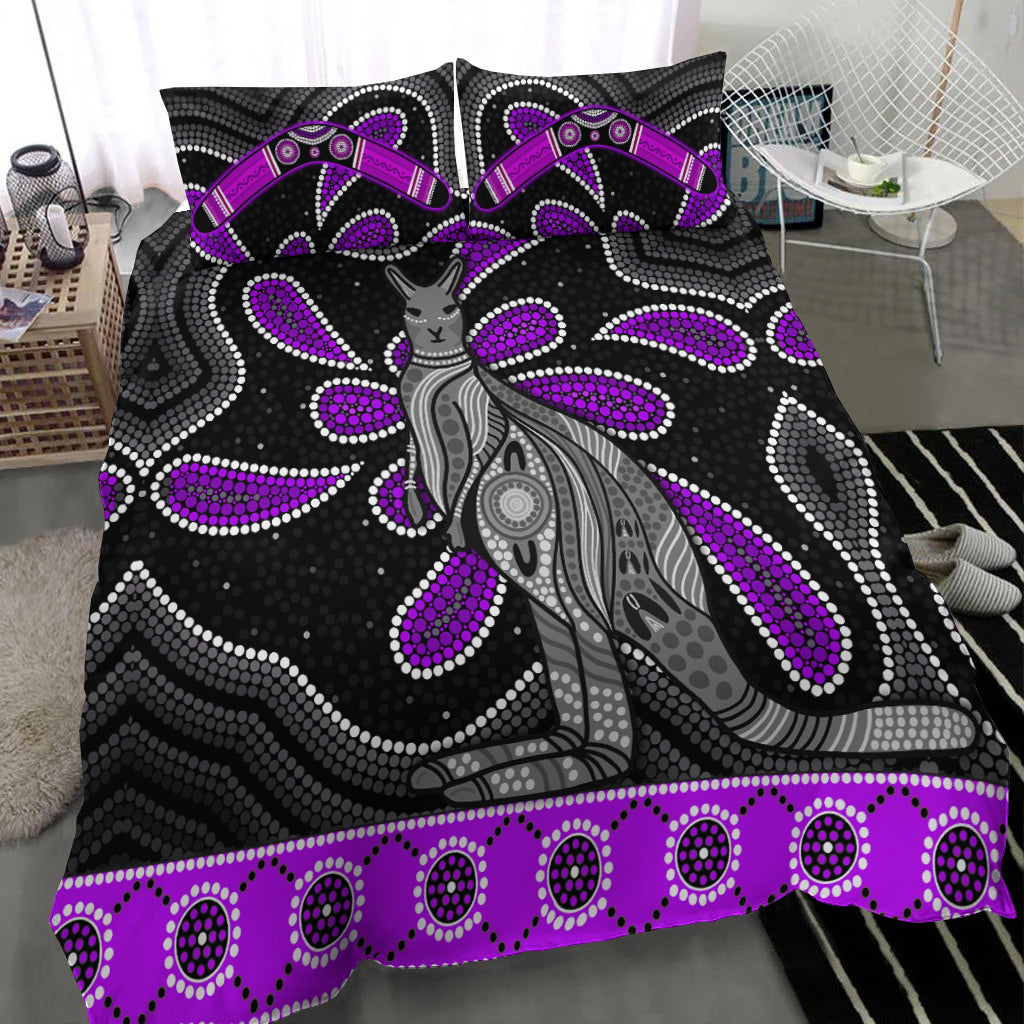 Aboriginal Boomerang Bedding Set Kangaroo Australia Purple - Vibe Hoodie Shop