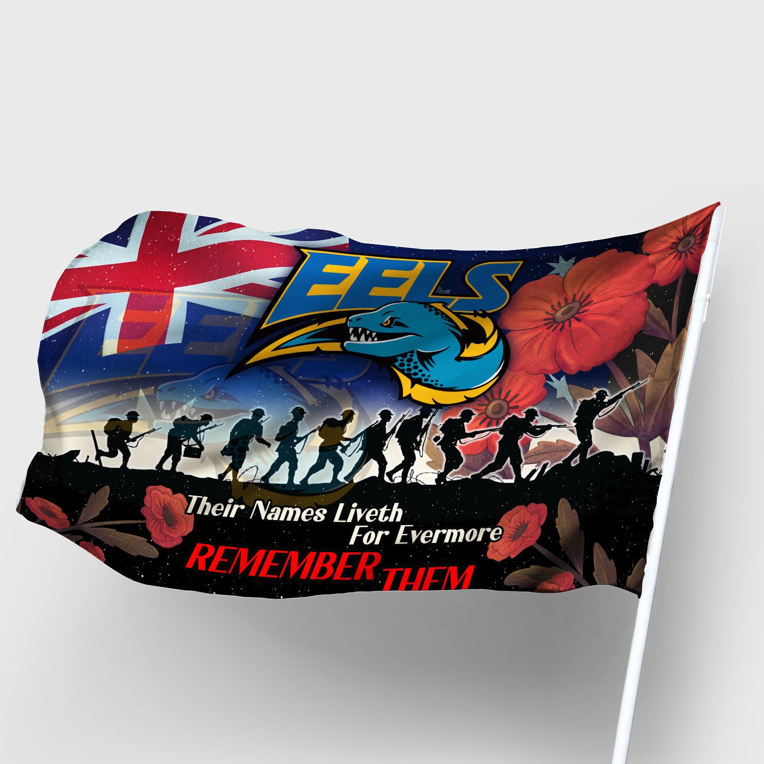 Eels Rugby Flag - REMEMBER THEM Red Poppy Flowers Flag - Vibe Hoodie Shop