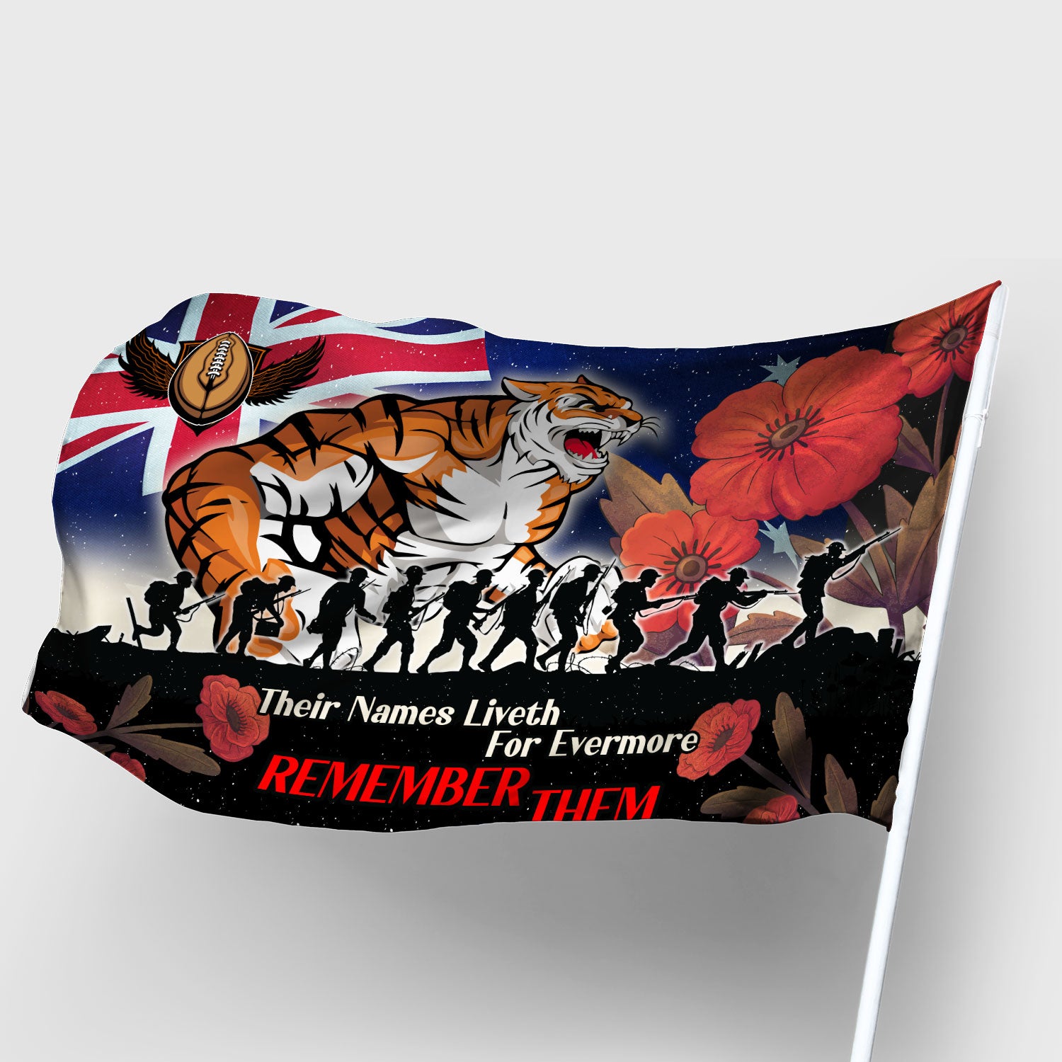 Tigers Rugby Flag - REMEMBER THEM Red Poppy Flowers Flag - Vibe Hoodie Shop