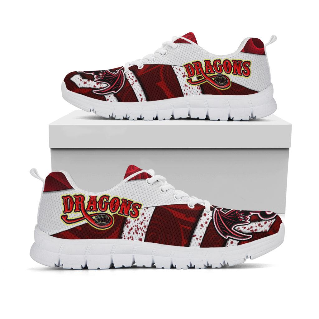 St. George Rugby Sneakers - Dragons With Rugby Ball Aboriginal Patterns Sneakers - Vibe Hoodie Shop