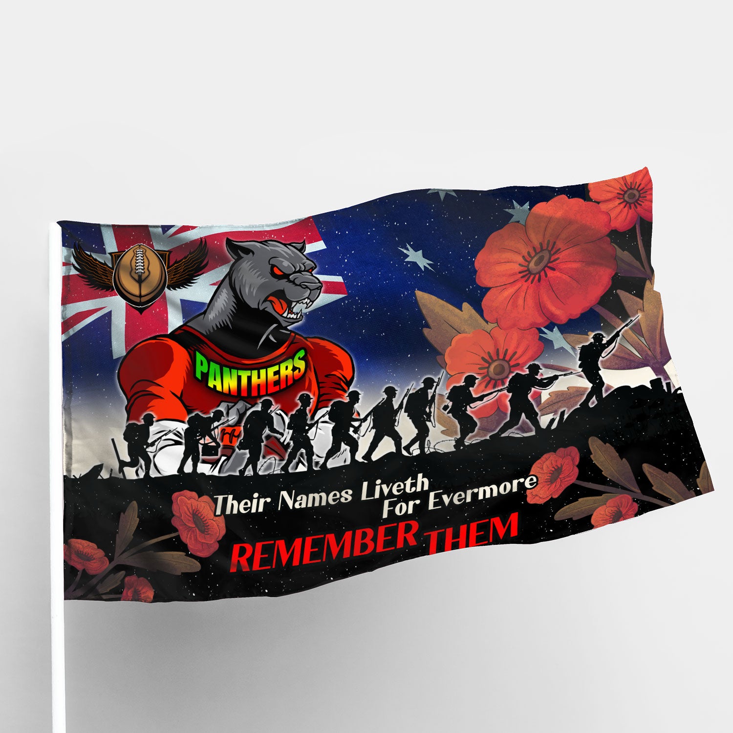 Panthers Rugby Flag - REMEMBER THEM Red Poppy Flowers Flag - Vibe Hoodie Shop