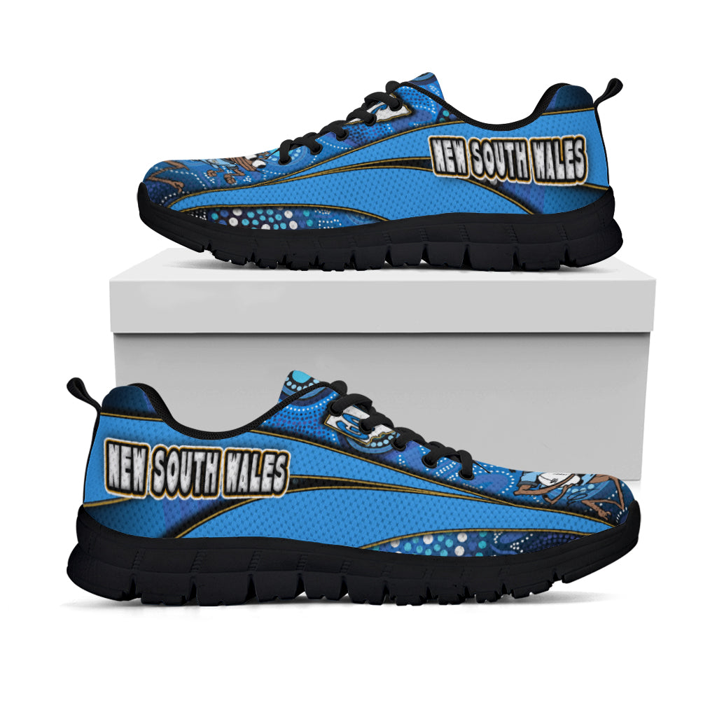 New South Wales Rugby Sneakers - New South Wales Blues Mascot Aboriginal Art STATE OF ORIGIN Sneakers - Vibe Hoodie Shop