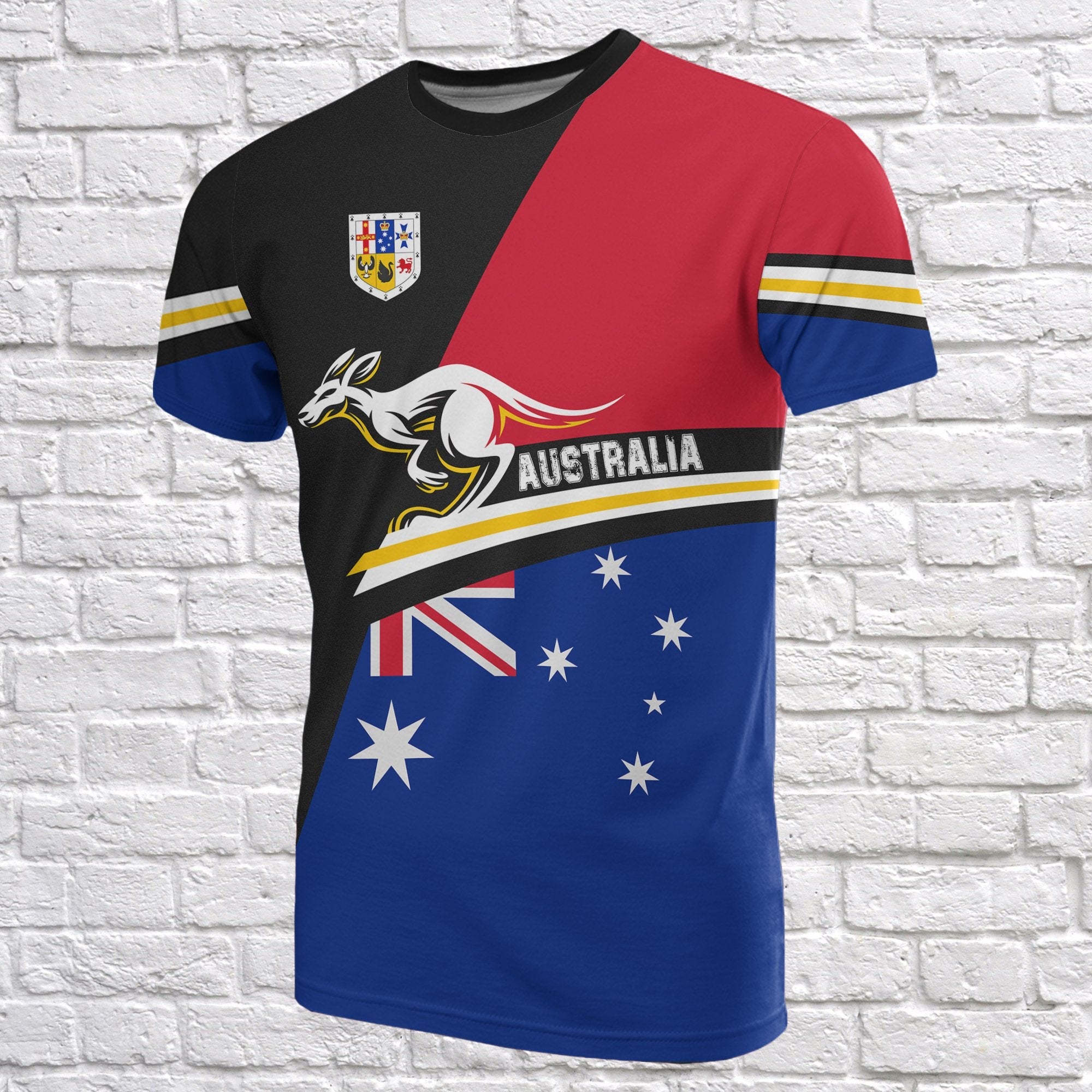 T shirt - Aus Flag T shirt Kangaroo Coat Of Arms - Unisex - Vibe Hoodie Shop