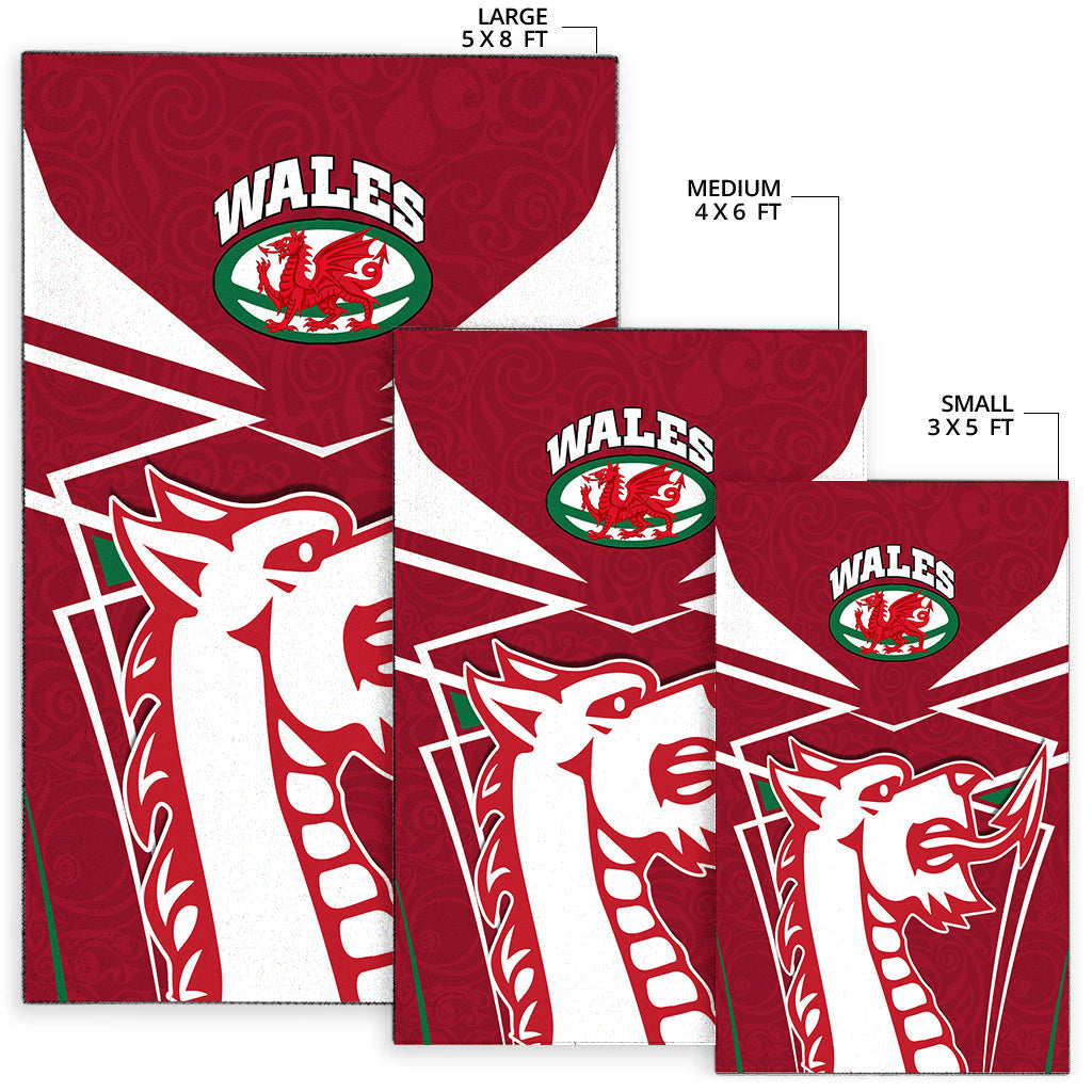 Wales Rugby Area Rug - Celtic Welsh Dragon With Triskelion - - Vibe Hoodie Shop