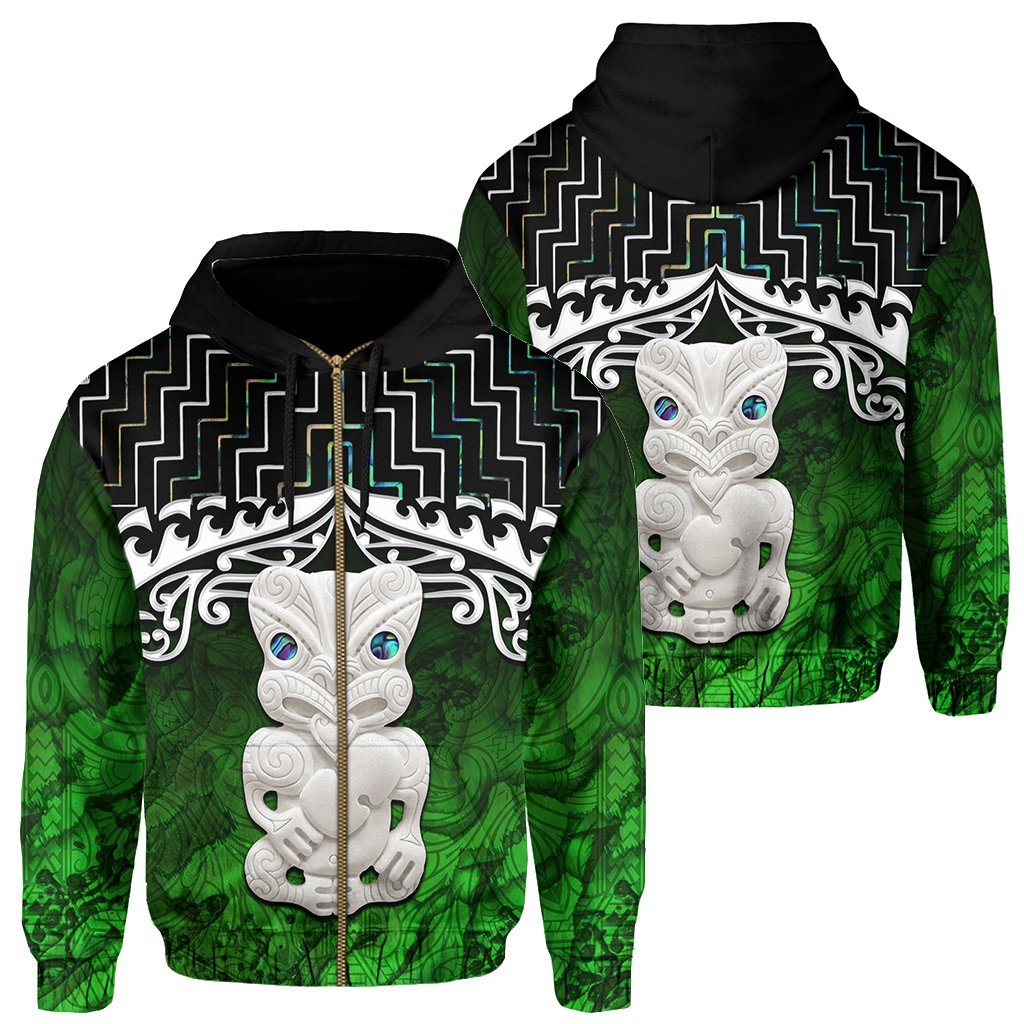 New Zealand Maori Zip Up Hoodie, Poutama Hei Tiki Zipper Hoodie - Vibe Hoodie Shop