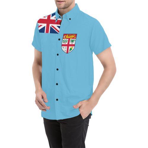 Fiji Flag And Coat Of Arms Men's All Over Print Short Sleeve Shirt - Vibe Hoodie Shop