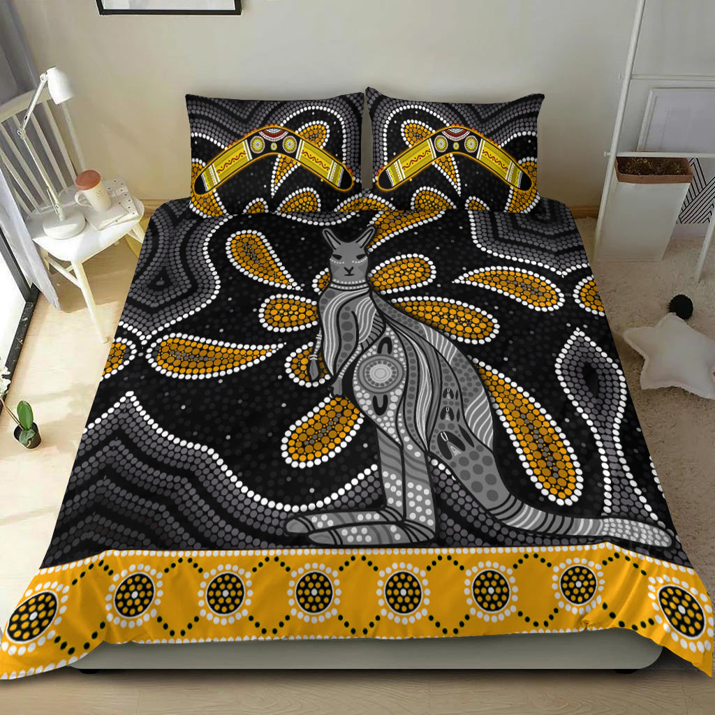 Aboriginal Boomerang Bedding Set Kangaroo Australia Gold - Vibe Hoodie Shop