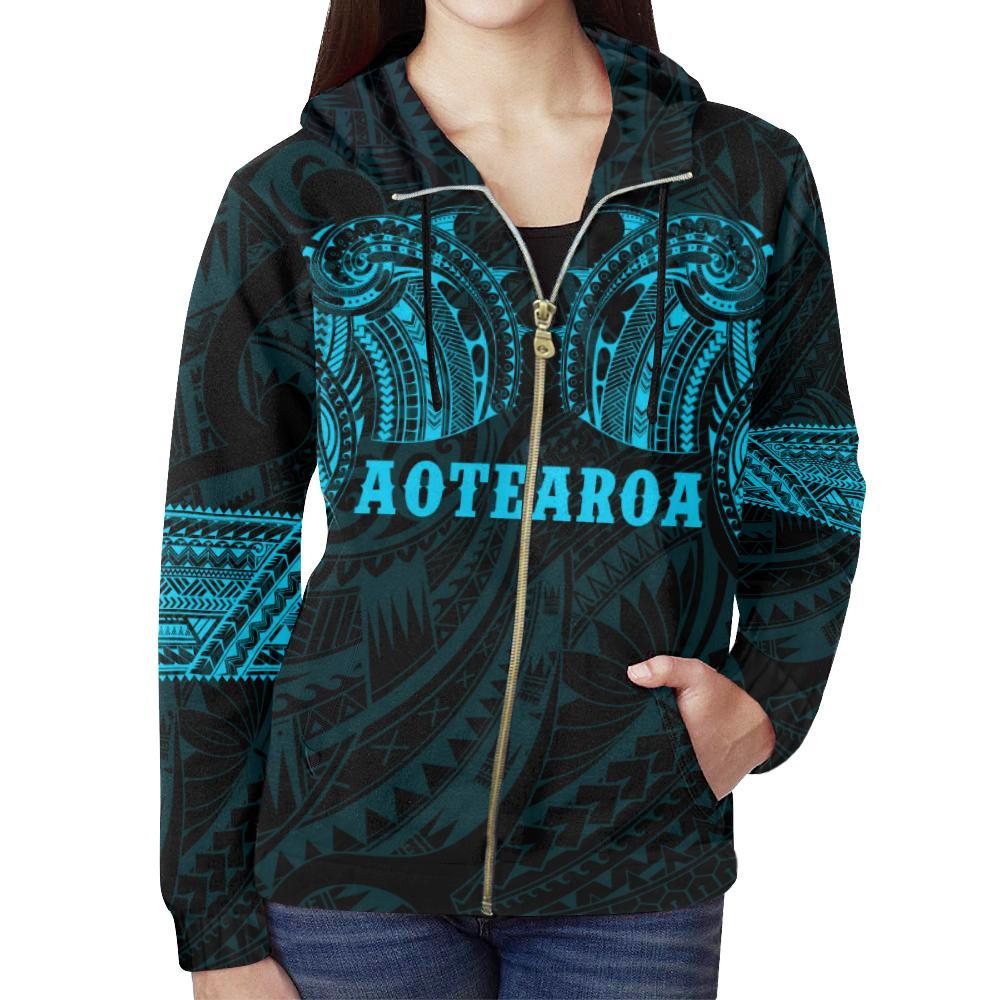 Maori Hoodie, New Zealand Tattoo All Over Print Zip Up Hoodie - Vibe Hoodie Shop