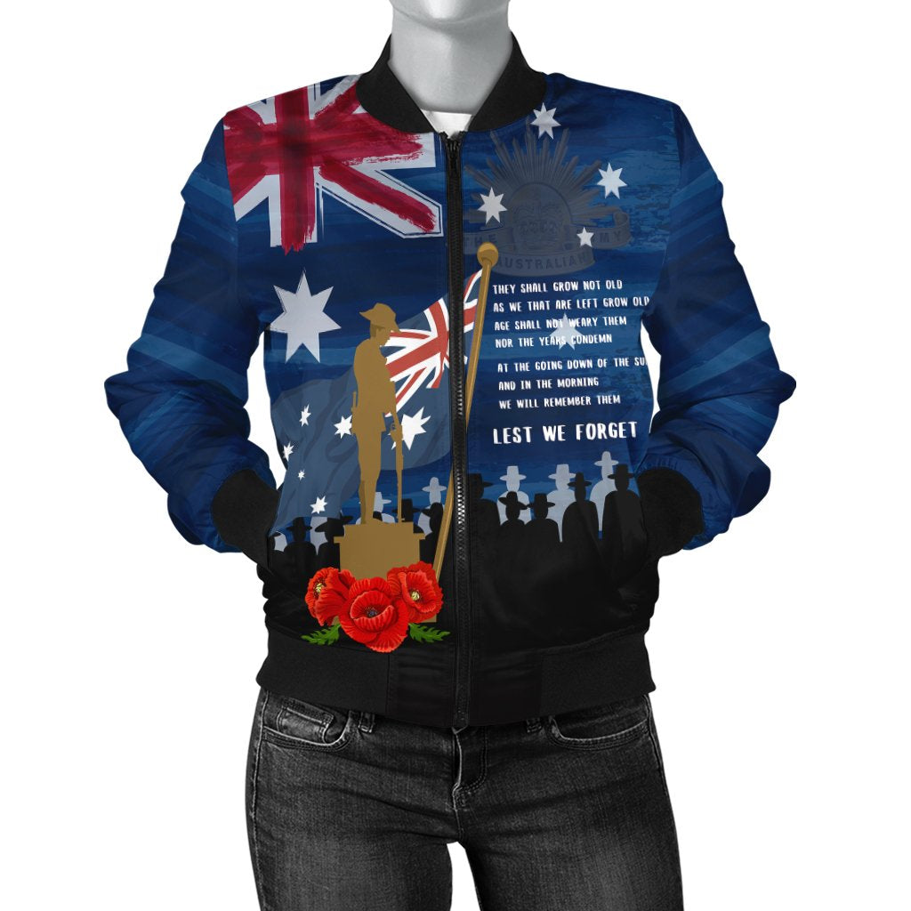 ANZAC Women's Bomber Jacket - Always Remember Australian ANZAC Day - Vibe Hoodie Shop