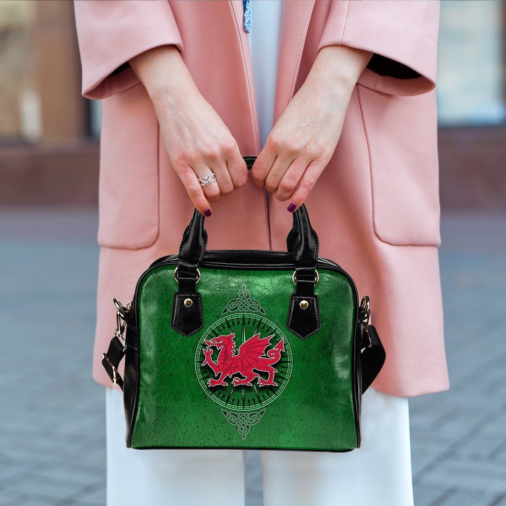 Wales Celtic Shoulder Handbag - Celtic Compass With Welsh Dragon - Vibe Hoodie Shop