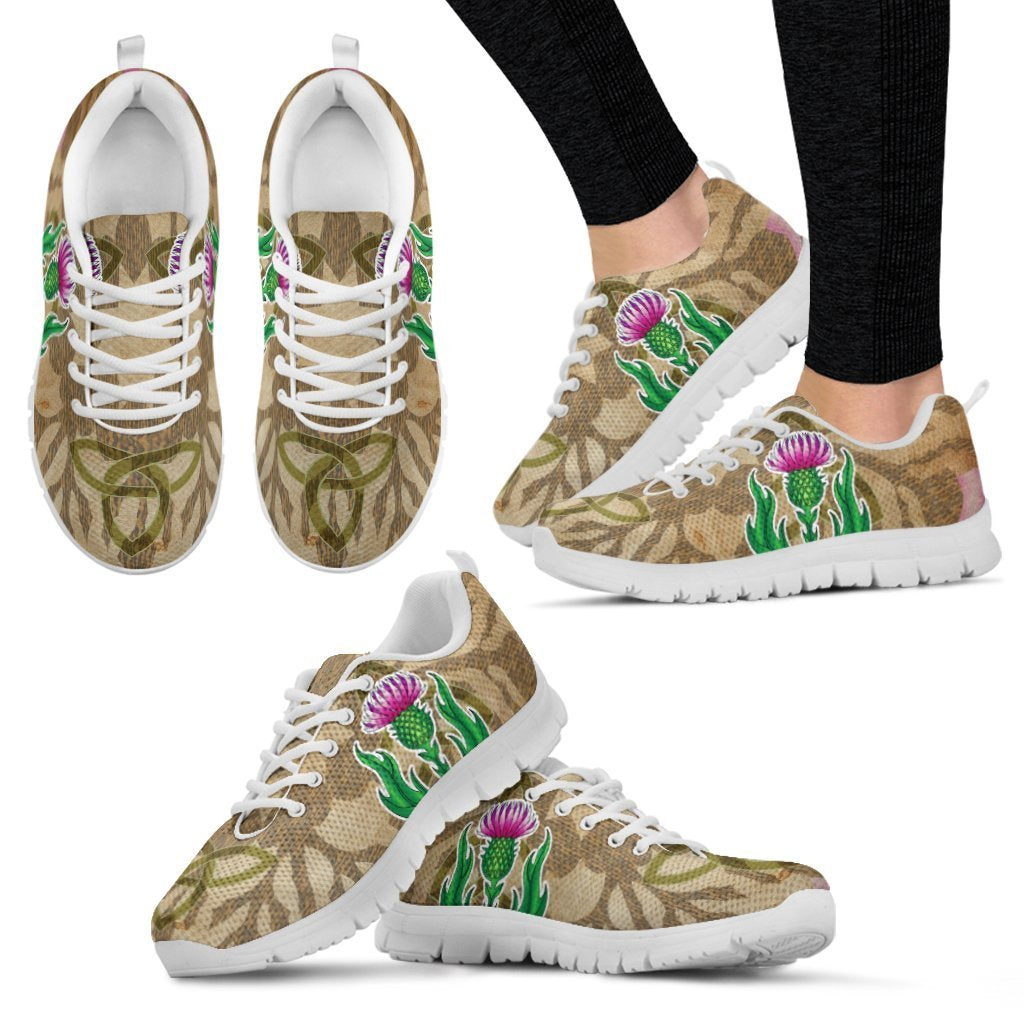 Scottish Sneakers - Thistle Flowers Celtic Knot Vintage Style - Vibe Hoodie Shop