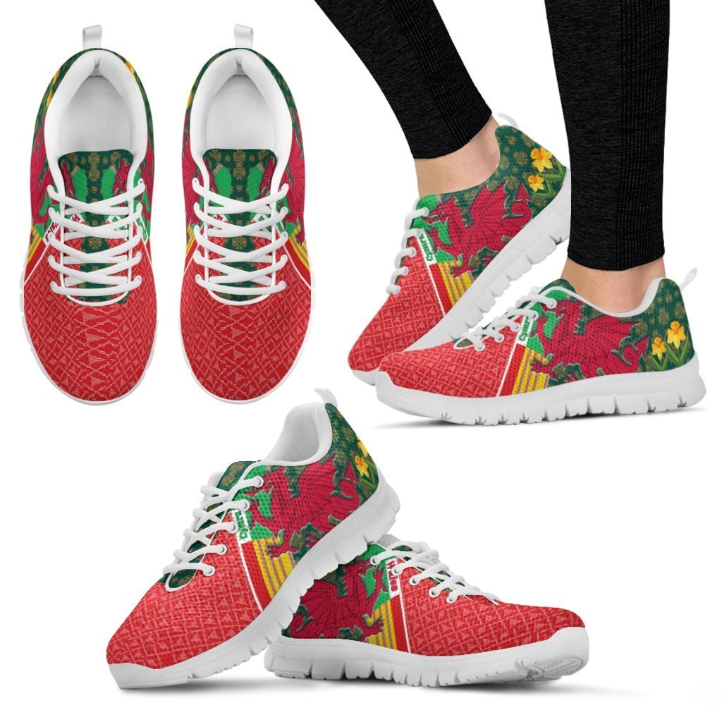 Celtic Wales Sneakers - Cymru Dragon and Daffodils - Vibe Hoodie Shop