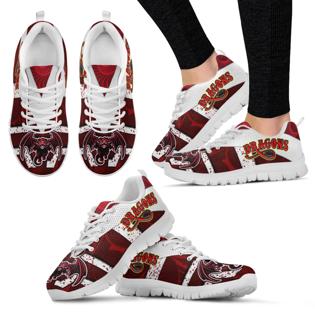 St. George Rugby Sneakers - Dragons With Rugby Ball Aboriginal Patterns Sneakers - Vibe Hoodie Shop