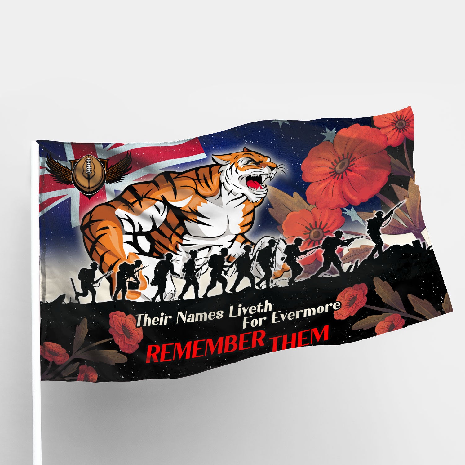 Tigers Rugby Flag - REMEMBER THEM Red Poppy Flowers Flag - Vibe Hoodie Shop