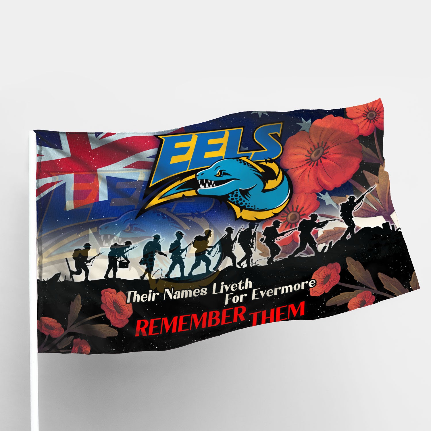 Eels Rugby Flag - REMEMBER THEM Red Poppy Flowers Flag - Vibe Hoodie Shop