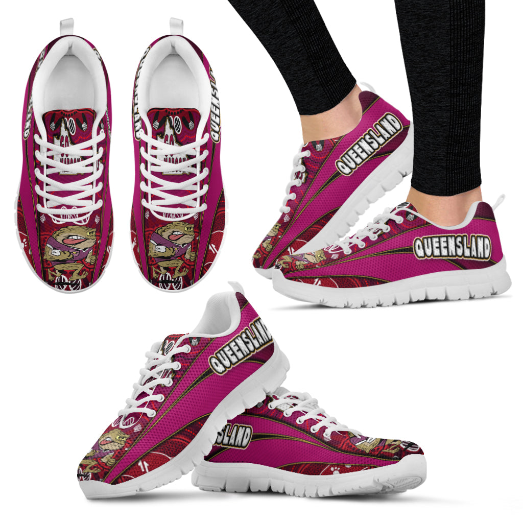 Queensland Rugby League Sneakers - Queensland Maroons Mascot Aboriginal Art STATE OF ORIGIN High Sneakers - Vibe Hoodie Shop