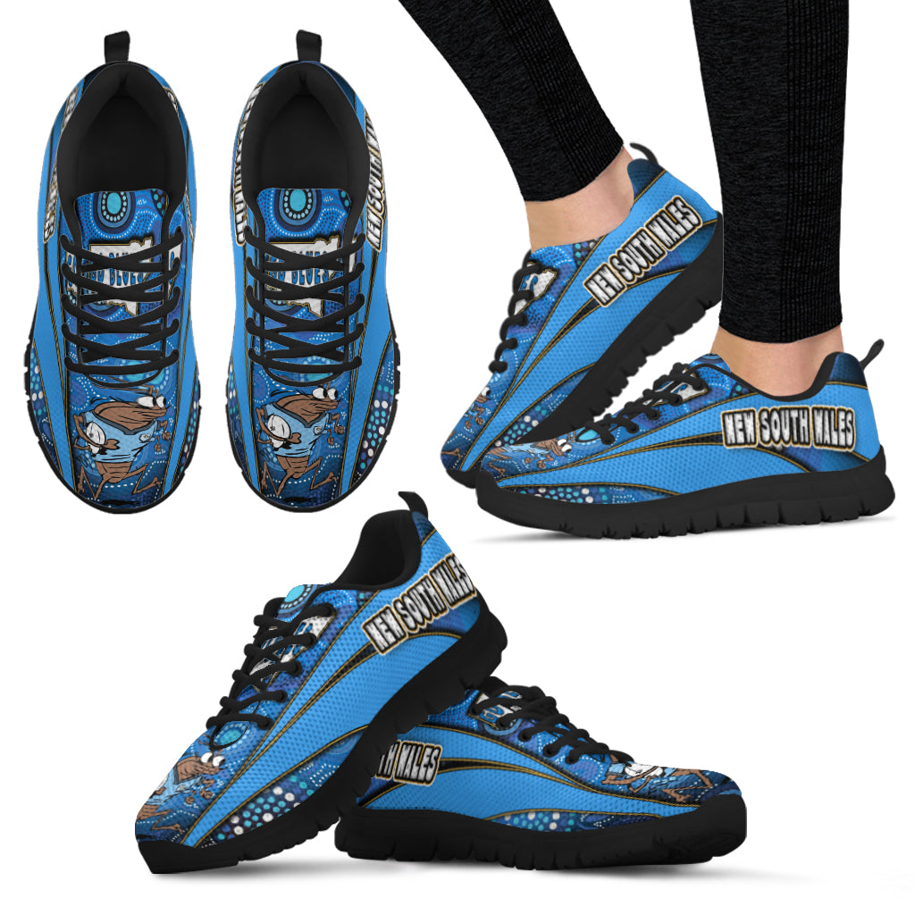 New South Wales Rugby Sneakers - New South Wales Blues Mascot Aboriginal Art STATE OF ORIGIN Sneakers - Vibe Hoodie Shop