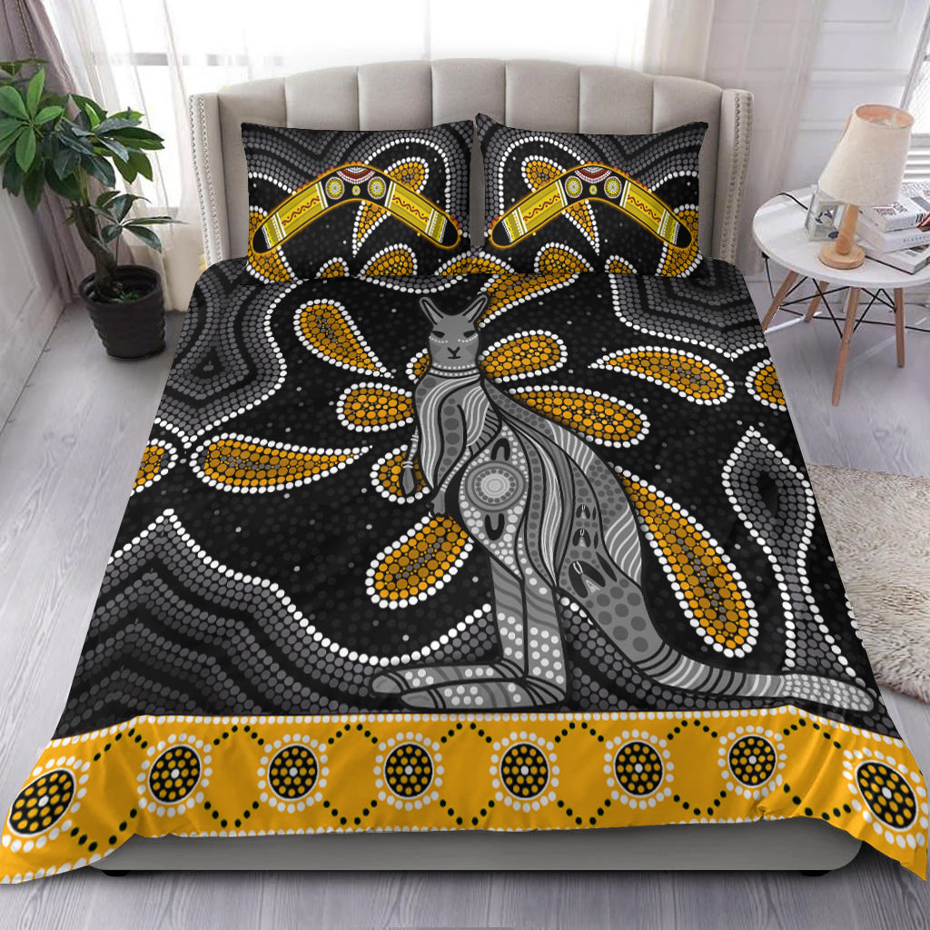 Aboriginal Boomerang Bedding Set Kangaroo Australia Gold - Vibe Hoodie Shop