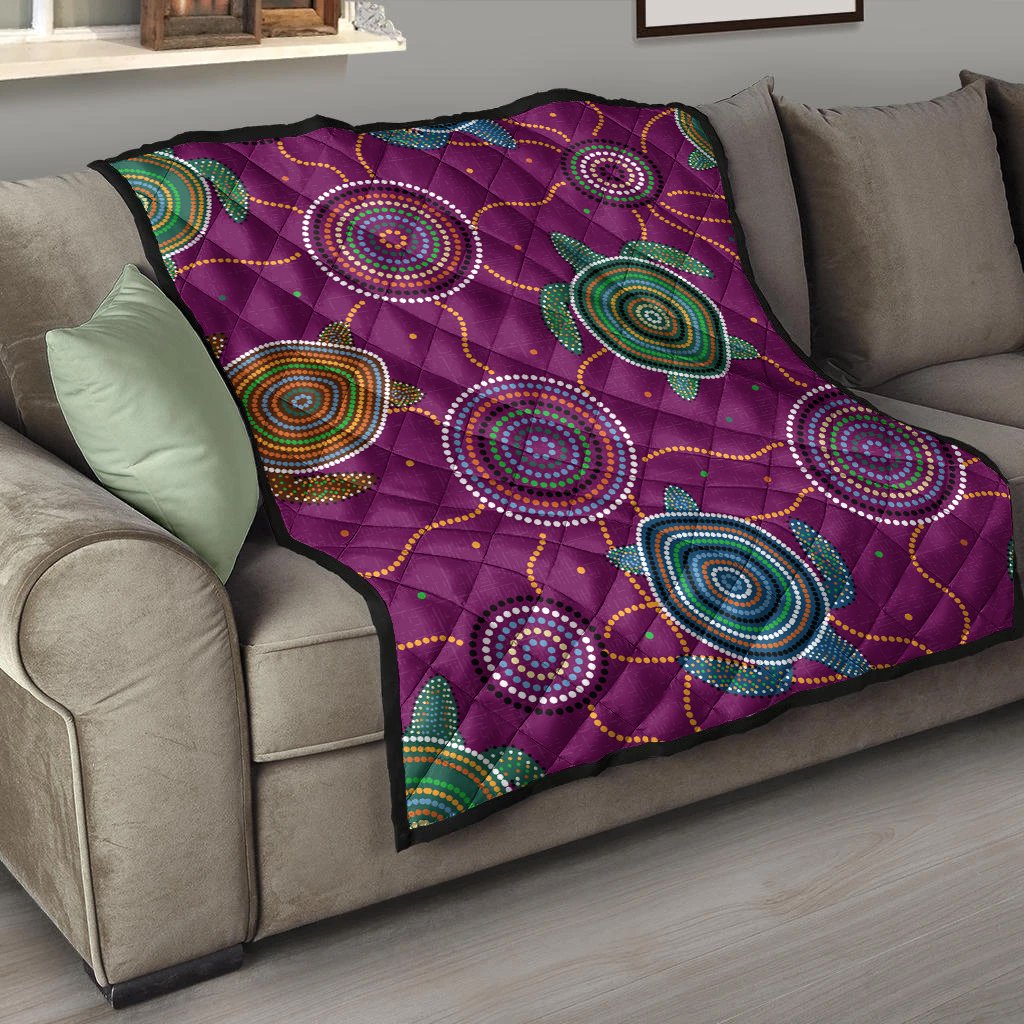 Premium Quilts - Aboriginal Turtle Purple Australia Dot Patterns - Vibe Hoodie Shop