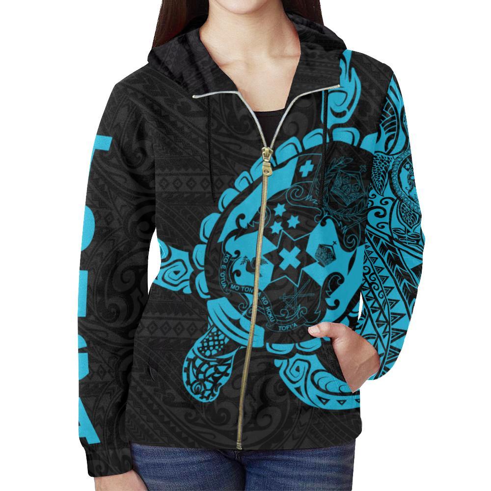 Zip Up Hoodie Tonga - Turtle Coat Of Arms Polynesian Pattern - Vibe Hoodie Shop