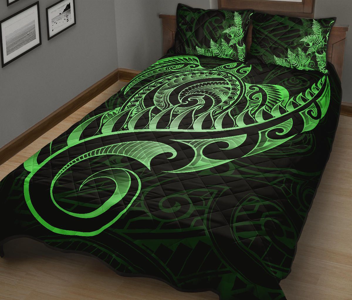 Vibe Hoodie Home Set - Quilt Bed Set New Zealand - Aotearoa Maori Turtle Silver Fern Green - HW01 - RLT20 - Vibe Hoodie Shop