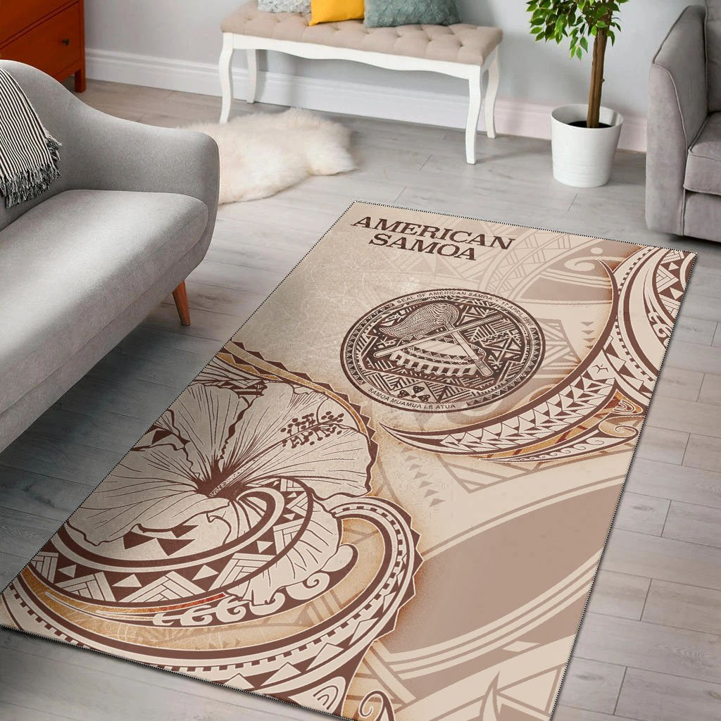 American Samoa Area Rug - Hibiscus Flowers Vintage Style - Vibe Hoodie Shop