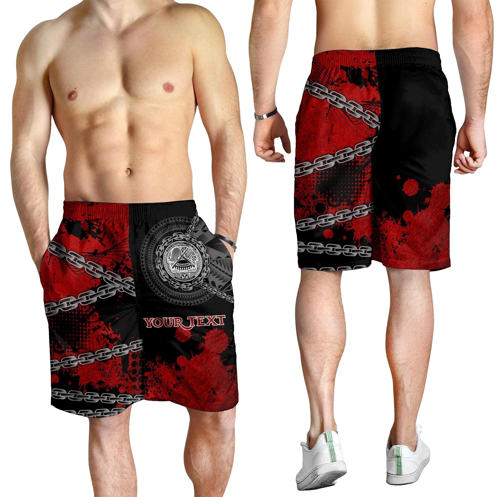 American Samoa Polynesian Personalised Men's Shorts - Polynesian Chain Style - Vibe Hoodie Shop