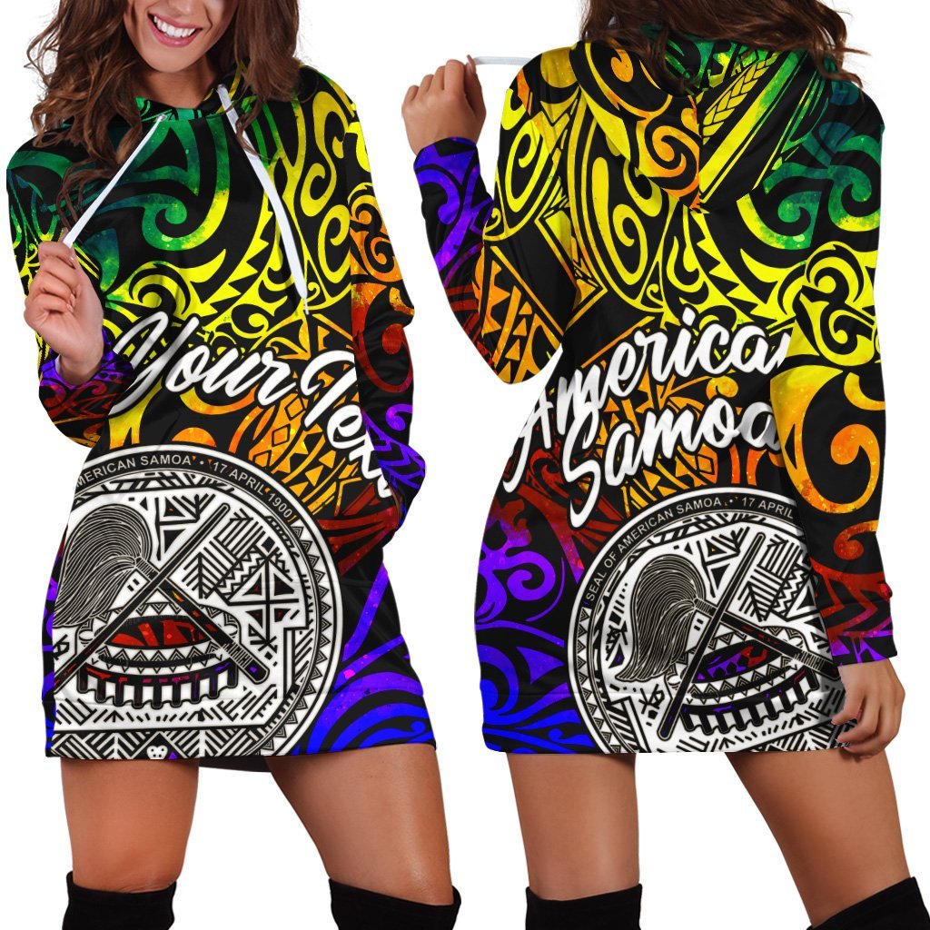 American Samoa Custom Personalised Hoodie Dress - Rainbow Polynesian Pattern - Vibe Hoodie Shop