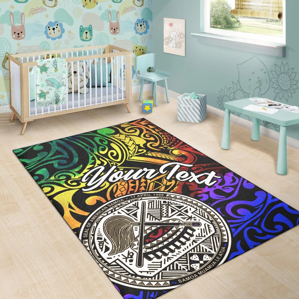 American Samoa Custom Personalised Area Rug - Rainbow Polynesian Pattern - Vibe Hoodie Shop