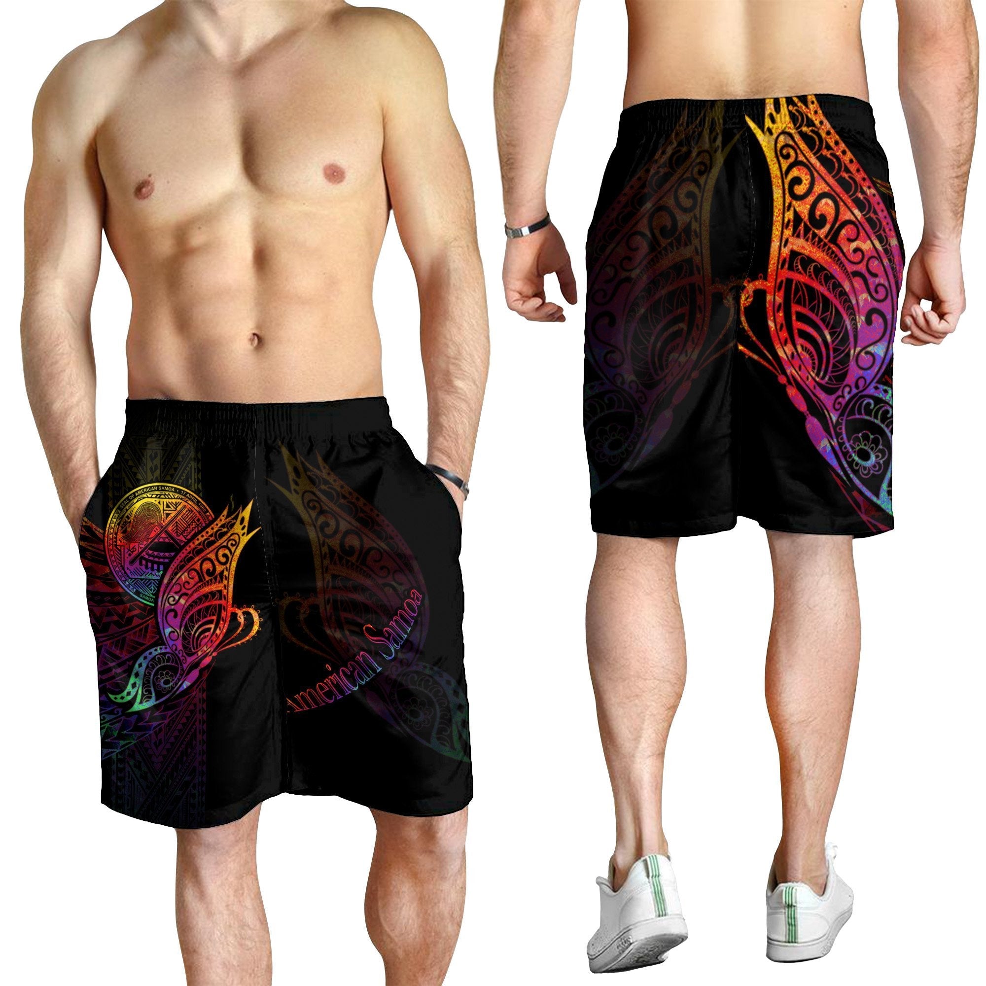 American Samoa Men's Shorts - Butterfly Polynesian Style - Vibe Hoodie Shop