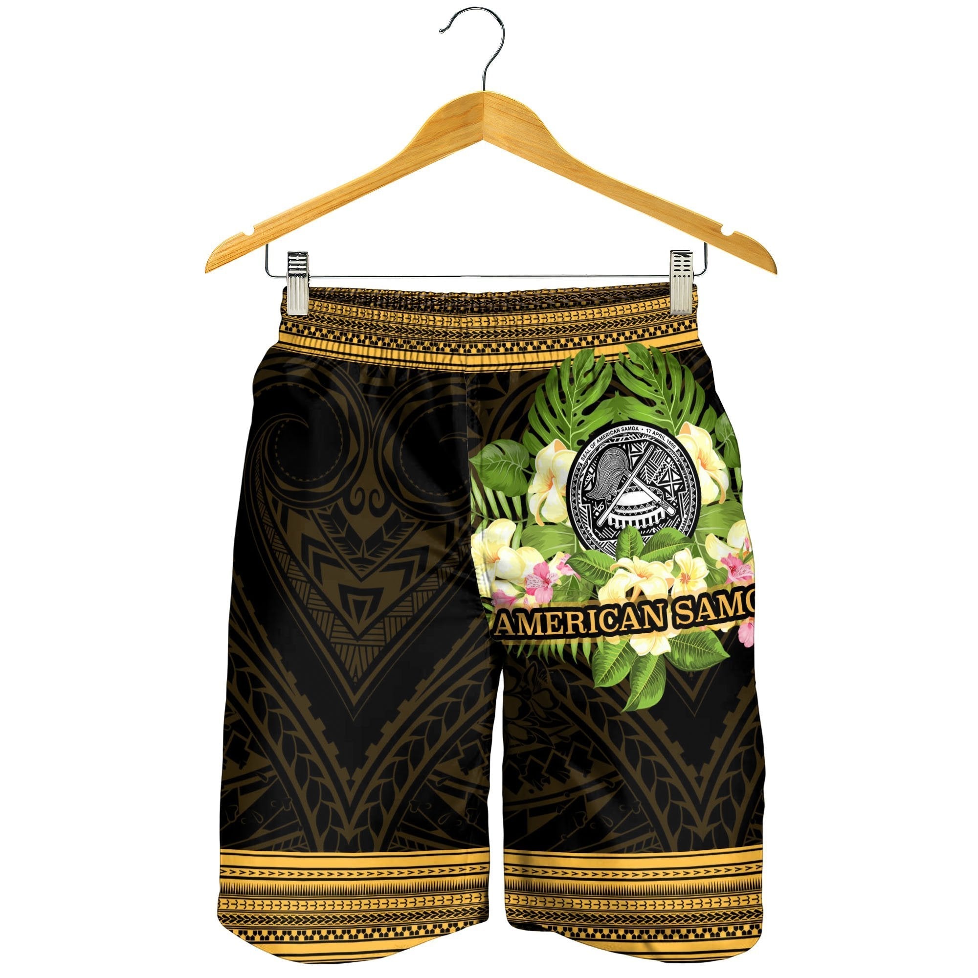 American Samoa Men's Shorts - Polynesian Gold Patterns Collection - Vibe Hoodie Shop